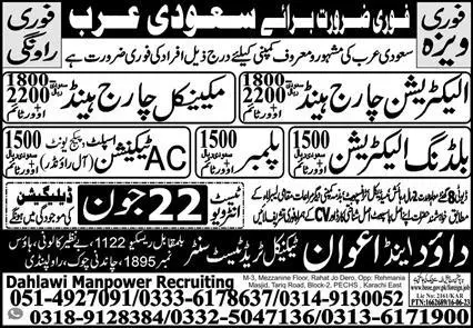 Mechanical Chargehand & AC Technician Jobs 2023 – Dahlawi Manpower Recruiting Jobs 2023 — original advertisement