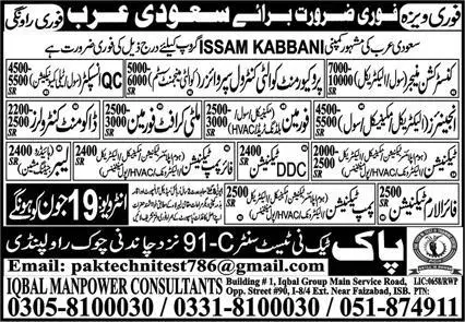 Procurement Quality Control Supervisor & DDC Technician Jobs – Iqbal Manpower Jobs 2023 — original advertisement