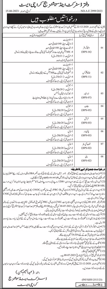 District & Session Judge Karachi East Karchi Jobs 2023 Jobs 2023 — original advertisement