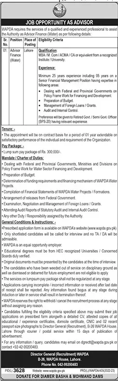 Water & Power Development Authority WAPDA Lahore Jobs 2023 – Water and Power Development Authority Jobs 2023 — original advertisement
