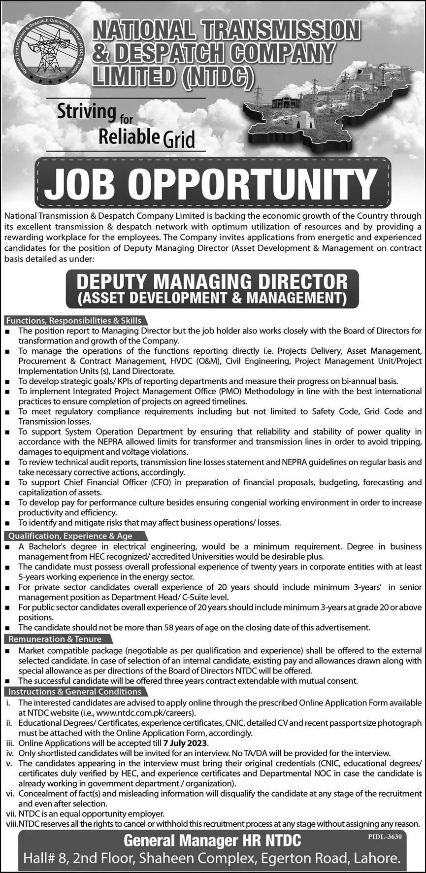National transmission & dispatch company (ntdc Lahore Jobs – National Transmission & Despatch Company NTDC Jobs 2023 — original advertisement