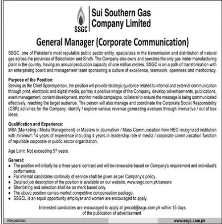 Sui Southern Gas Company Limited Ssgc Jobs 2023 Jobs 2023 — original advertisement