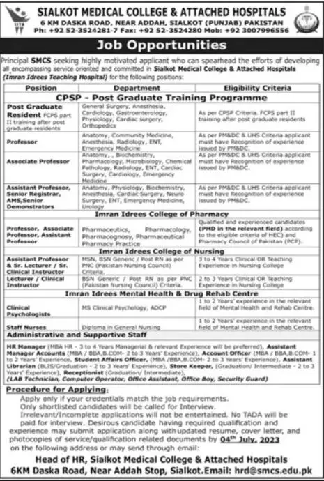 Sialkot medical college and Attached hospital Jobs 2023 Jobs 2023 — original advertisement