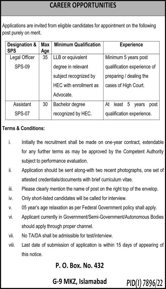 Public Sector Organization Islamabad Jobs 2023 Jobs 2023 — original advertisement