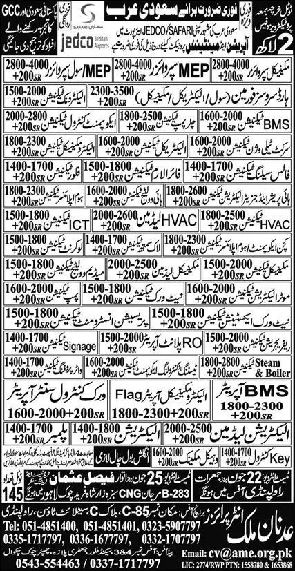 Motor Electrician Technician & Network Technician Jobs 2023 – Adnan Malik Enterprises Jobs 2023 — original advertisement