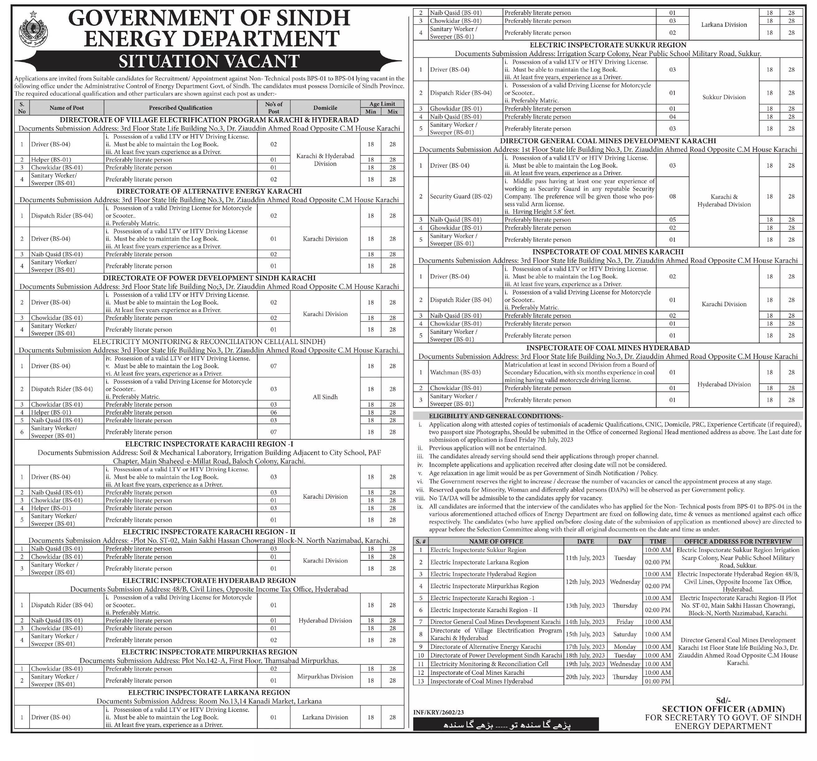 Energy Department Karachi Sindh Jobs 2023 Jobs 2023 — original advertisement