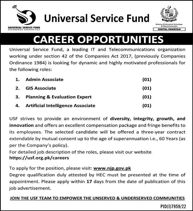 Universal Service Fund Islamabad Jobs 2023 Jobs 2023 — original advertisement