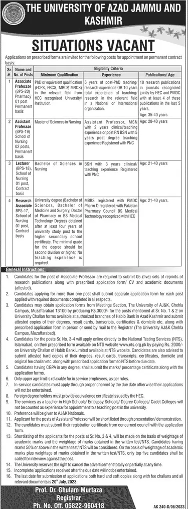 University Of Azad Jammu And Kashmir Muzaffarabad Jobs 2023 – University of Azad Jammu & Kashmir Jobs 2023 — original advertisement