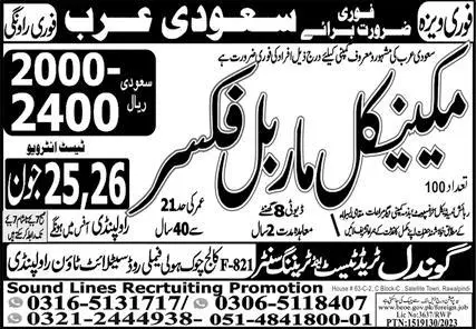 Mechanical Marble Fixer Jobs 2023 In Saudi Arabia – New Gondal Manpower Bureau Jobs 2023 — original advertisement