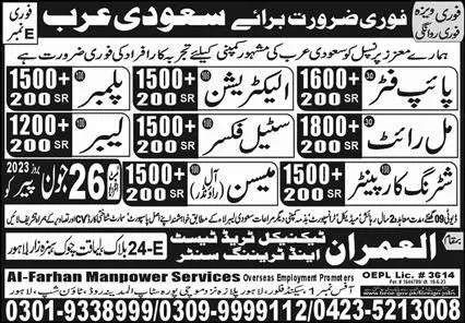 Millwright Technician & Steel Fixer Jobs 2023 Saudi Arabia – Al Imran Technical Trade Test Center Jobs 2023 — original advertisement