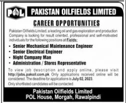 Pakistan Oilfields Limited Rawalpindi Jobs 2023 Jobs 2023 — original advertisement