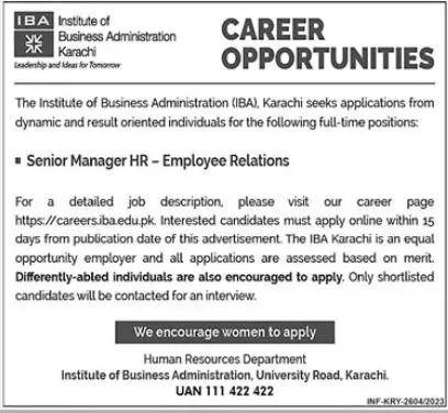 Institute Of Business Administration IBA Jobs 2023 – IBA Karachi Jobs 2023 — original advertisement