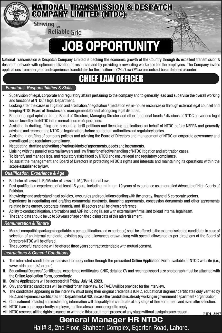National Transmission and Despatch Company NTDC Jobs 2023 – National Transmission & Despatch Company NTDC Jobs 2023 — original advertisement