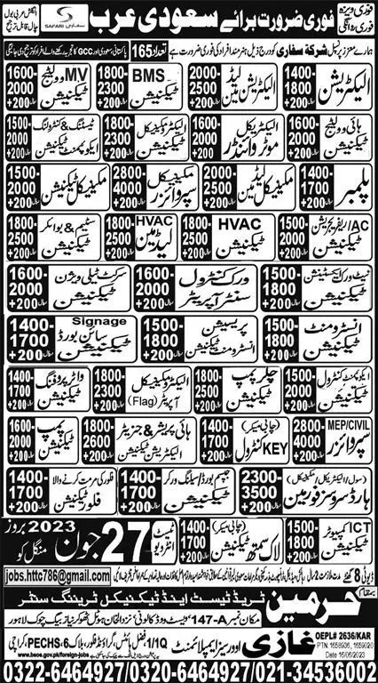 Electrician And Plumber Jobs 2023 In Saudi Arabia KSA – Ghazi Overseas Employment Jobs 2023 — original advertisement