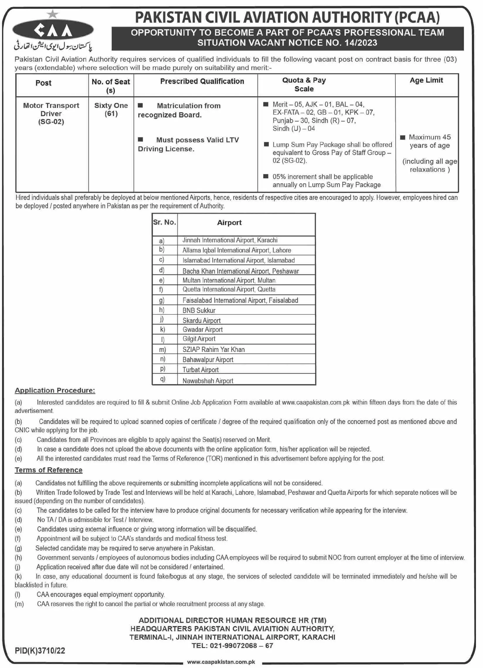Pakistan Civil Aviation Authority PCAA Jobs 2023 – Pakistan Civil Aviation Authority (CAA) Jobs 2023 — original advertisement