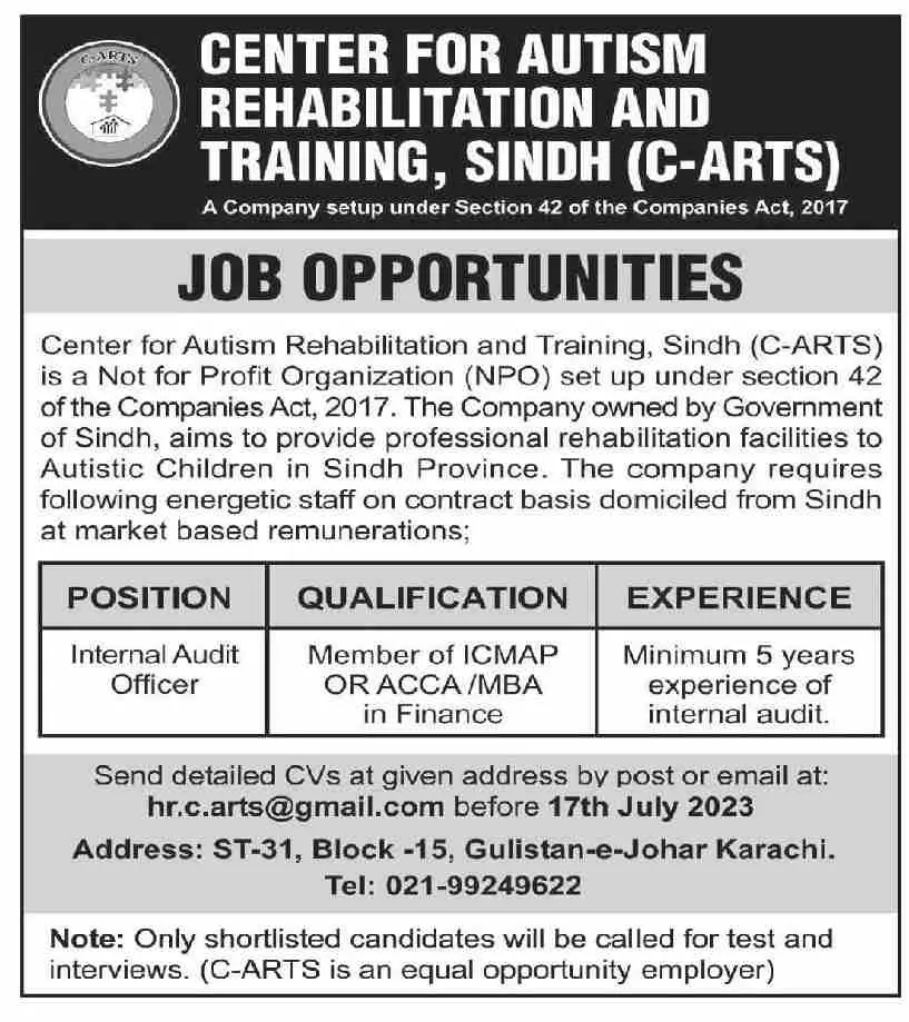 Center for Autism Rehabilitation & Training Sindh CARTS Jobs – Center for Autism Rehabilitation and Training, Sindh Jobs 2023 — original advertisement