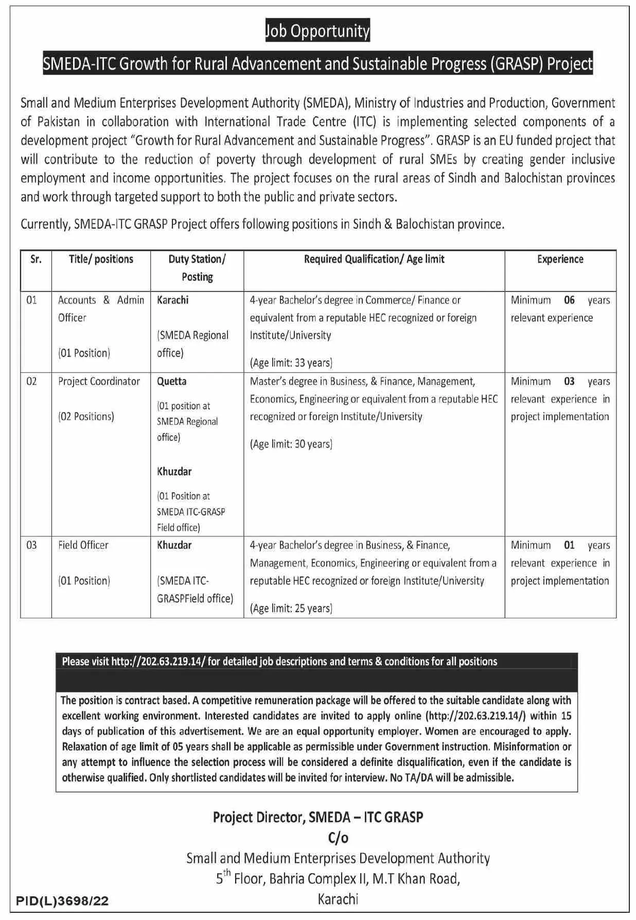Small and Medium Enterprises Development Authority Jobs 2023 – Small and Medium Enterprise Development Authority (SMEDA) Jobs 2023 — original advertisement