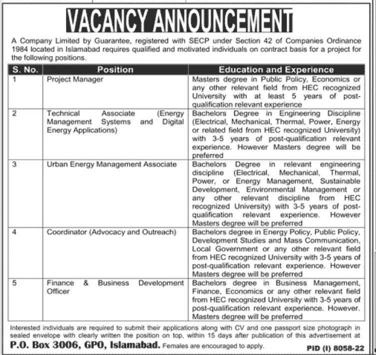 Public Sector Company In Islamabad Jobs 2023 – Public Sector Organization Jobs 2023 — original advertisement