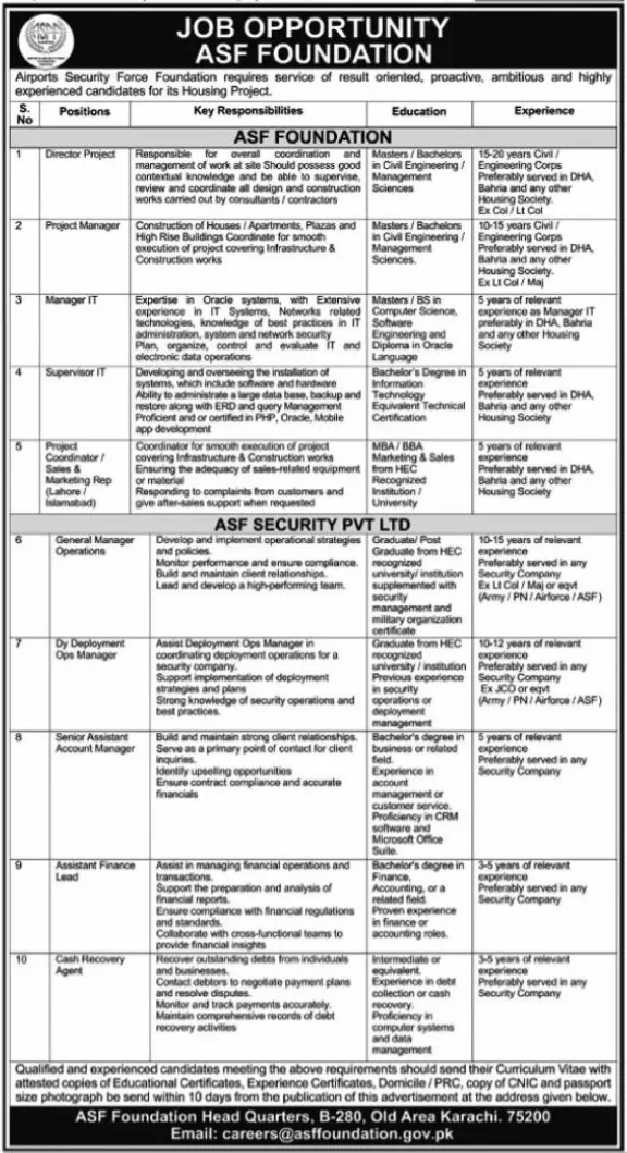 Airport Security Forces Foundation  ASF Security Karachi Job Jobs 2023 — original advertisement
