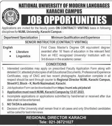 National University of Modern Languages Karachi Jobs 2023 – National University of Modern Languages Islamabad Jobs 2023 — original advertisement