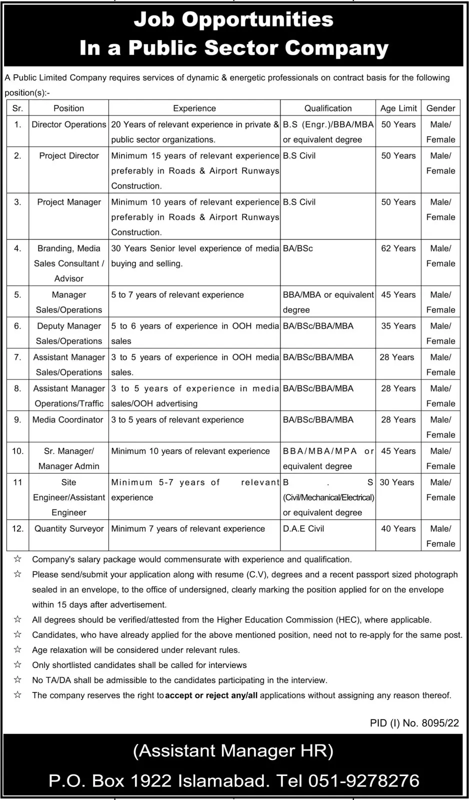 Public Limited Company Islamabad Jobs 2023 – Private Company Jobs 2023 — original advertisement