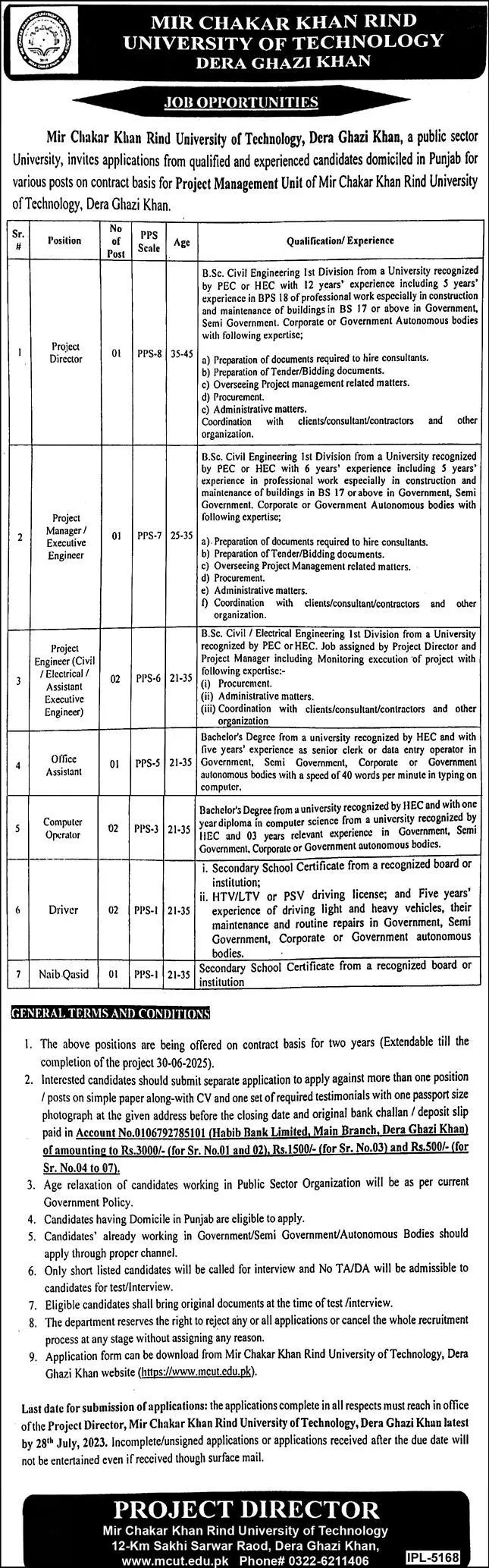 Mir Chakar Khan Rind University Of Technology DG Khan Jobs – Mir Chakar Khan Rind University of Technology Dera Ghazi Khan Jobs 2023 — original advertisement