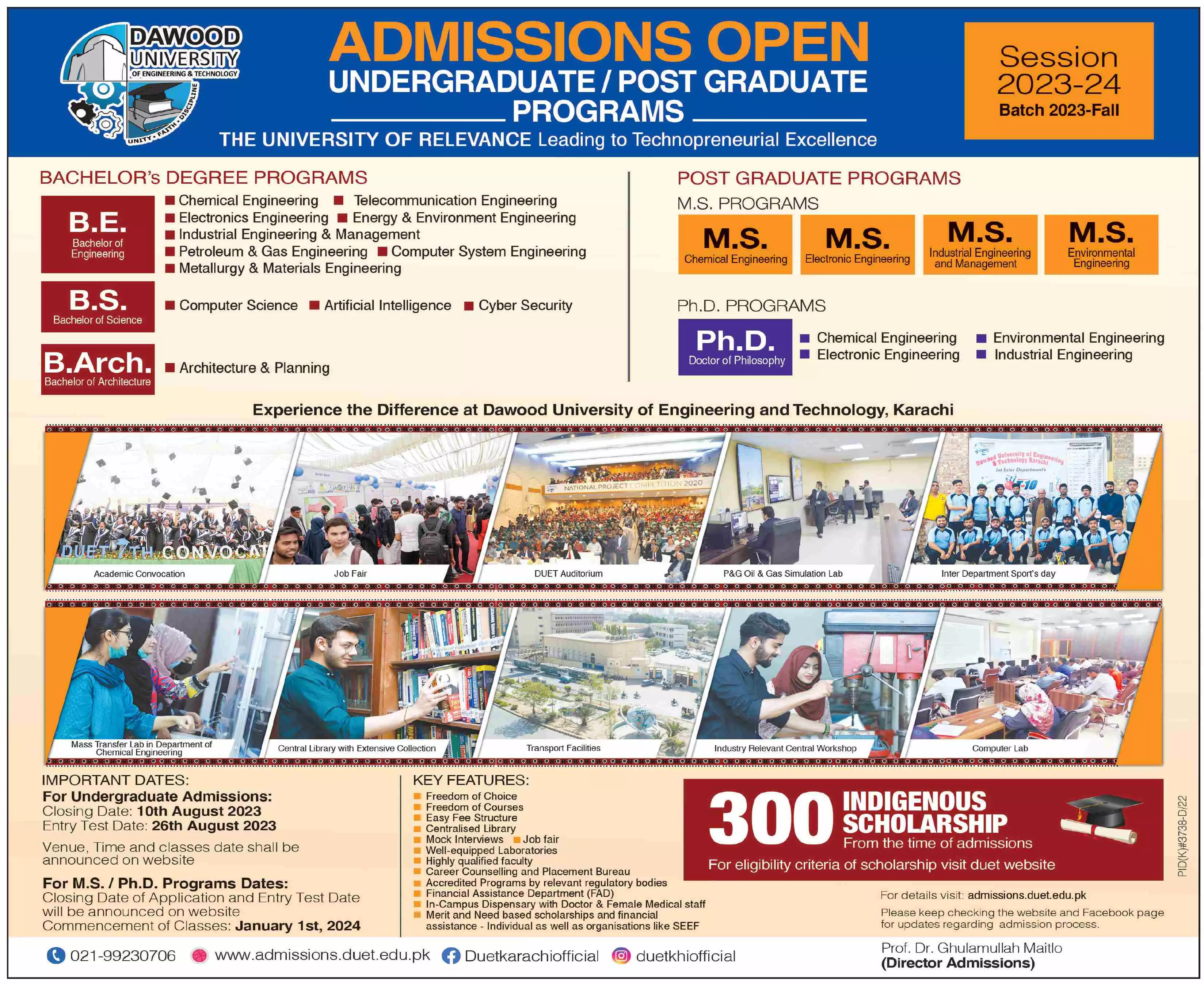 Dawood University of Engineering & Technology Admissions – Dawood University of Engineering and Technology Karachi Admissions 2023 — original advertisement