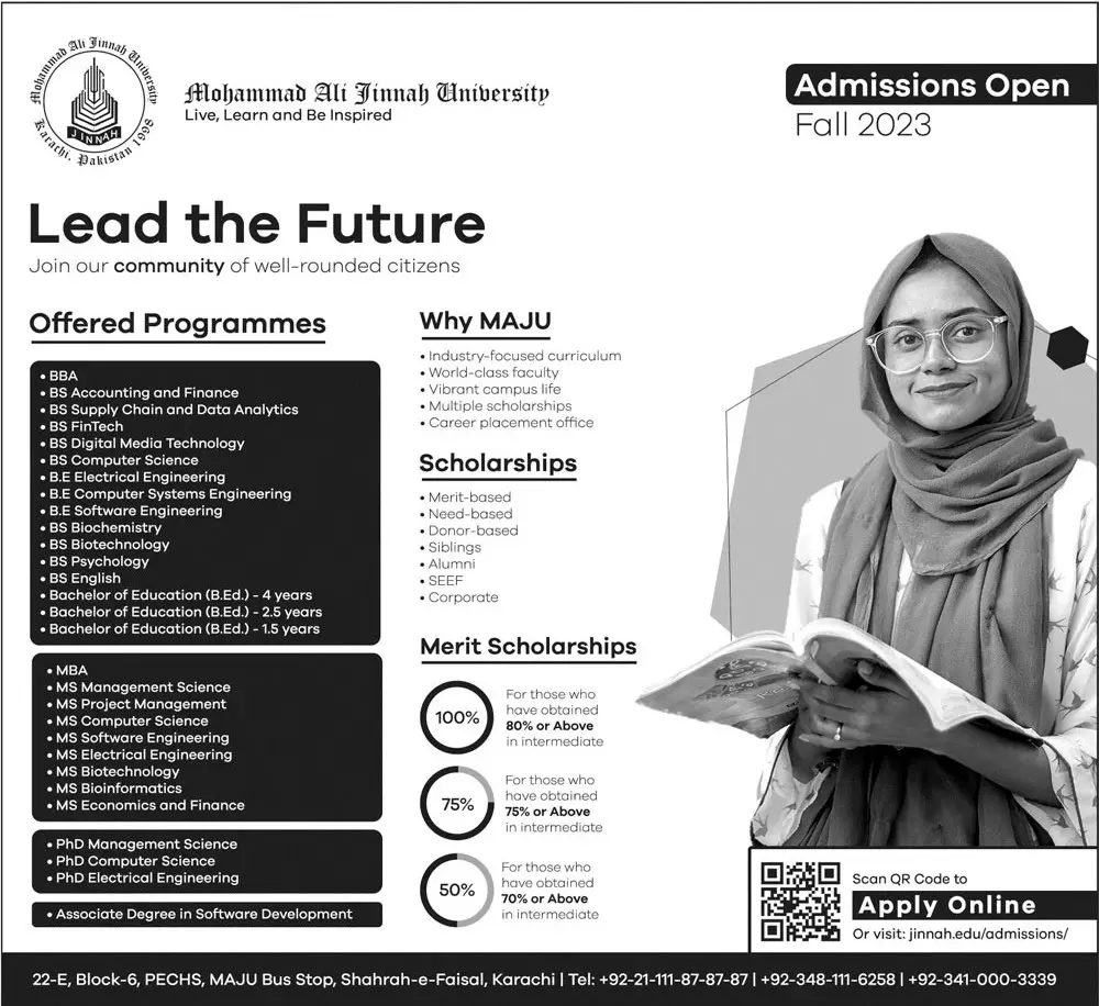 Muhammad Ali Jinnah University Admissions 2023 Admissions 2023 — original advertisement