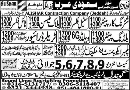 Shuttering Carpenter & Block Mason Jobs In Saudi Arabia 2023 – Gondal Trade Test & Training Center Jobs 2023 — original advertisement