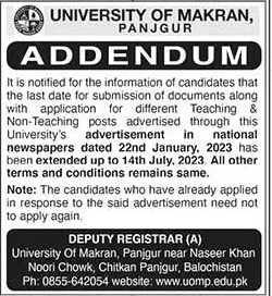 University of Makran Panjgur Jobs 2023 – University of Makran, Panjgur Jobs 2023 — original advertisement