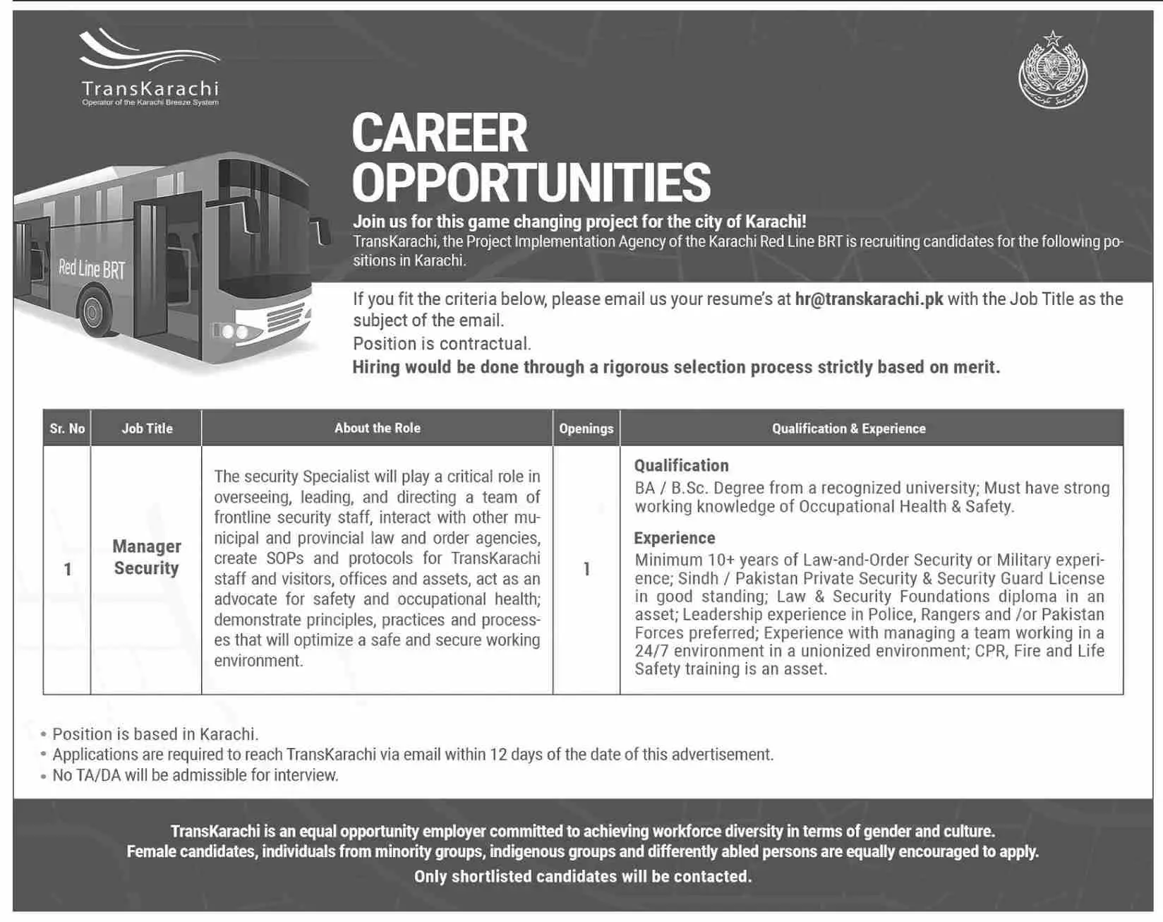 Trans karachi Manager Security Jobs 2023 Jobs 2023 — original advertisement