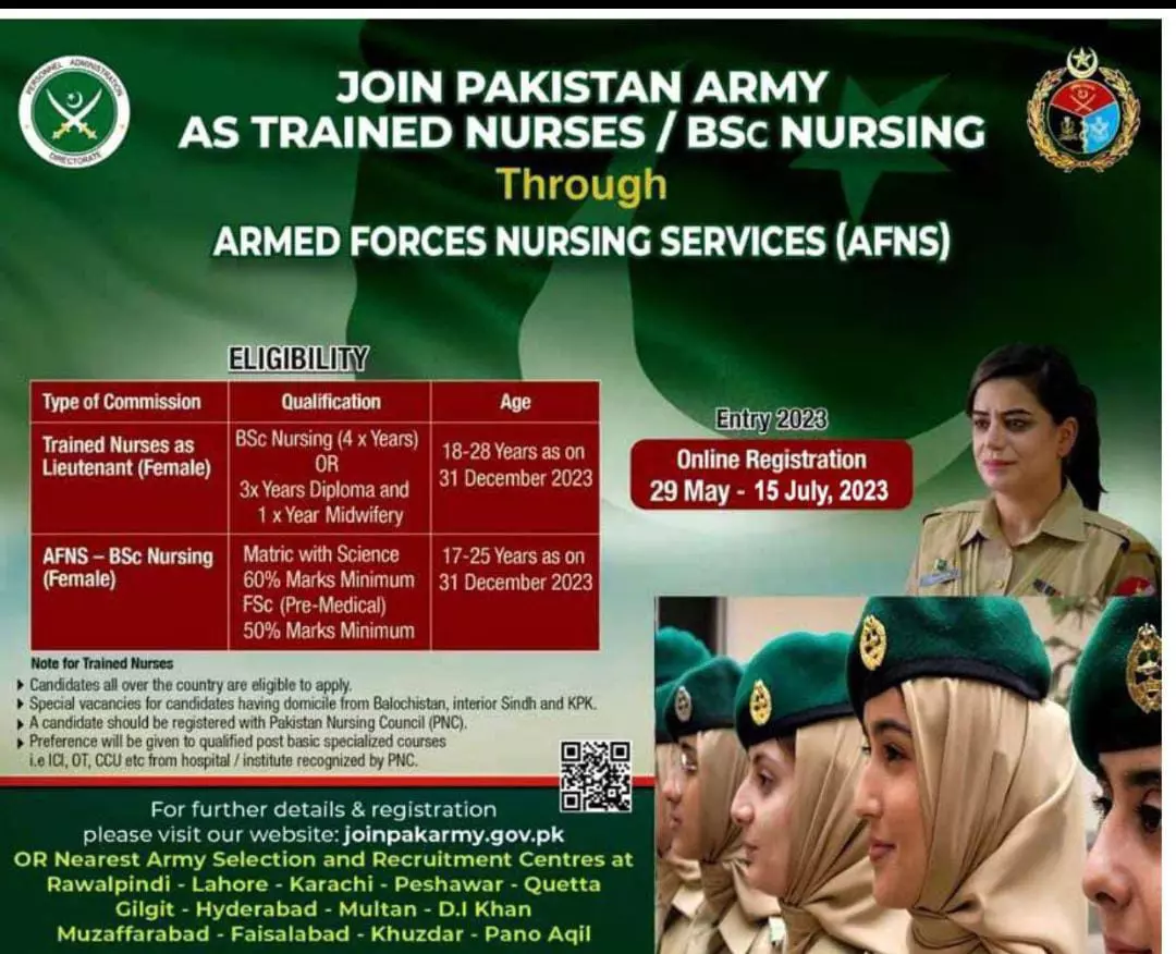 Join Pakistan Army through AFNS Nursing Jobs 2023 Jobs 2023 — original advertisement