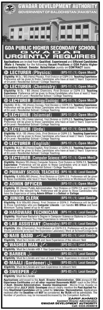 Gwadar Development Authority Jobs 2023 Jobs 2023 — original advertisement