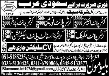 Crusher Plant Engineer & Crusher Plant Foreman Jobs 2023 – Blue Moon Enterprises Jobs 2023 — original advertisement