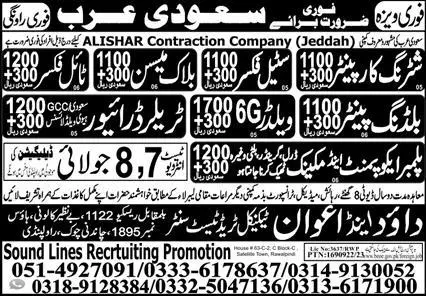 Trailer Driver & Building Painter Saudi Arabia Jobs 2023 – Dawood & Awan Technical Trade Test Center Jobs 2023 — original advertisement