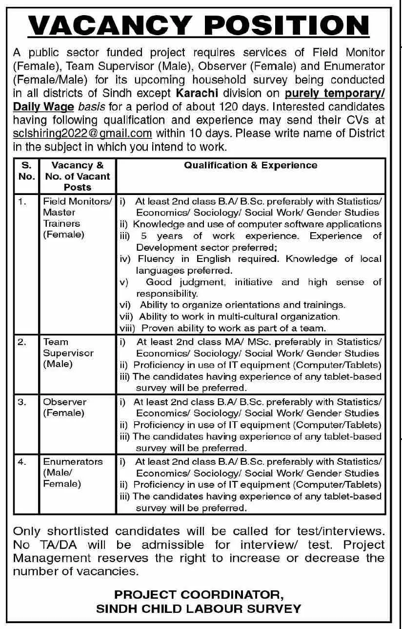Public Sector Funded Project Karachi Jobs 2023 – Public Sector Organization Jobs 2023 — original advertisement