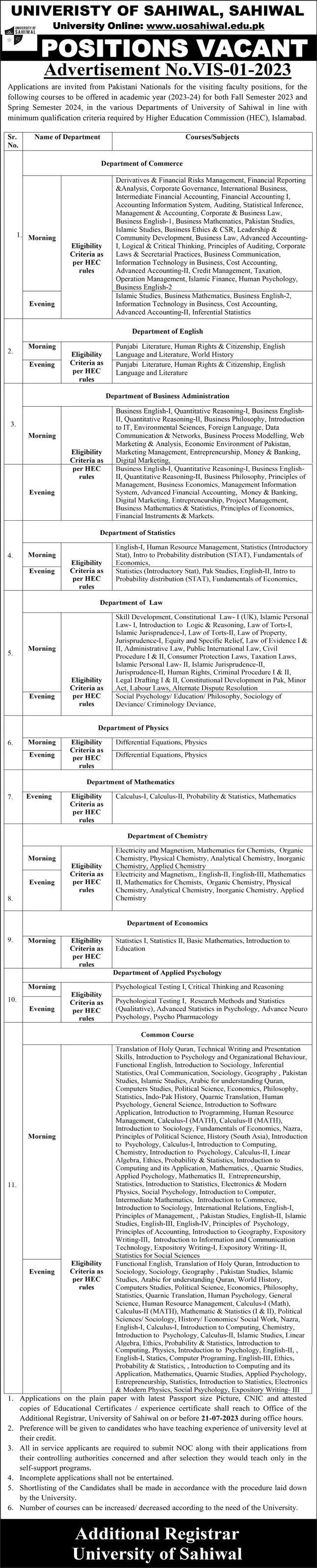 University of Sahiwal Education Sahiwal Jobs 2023 Jobs 2023 — original advertisement
