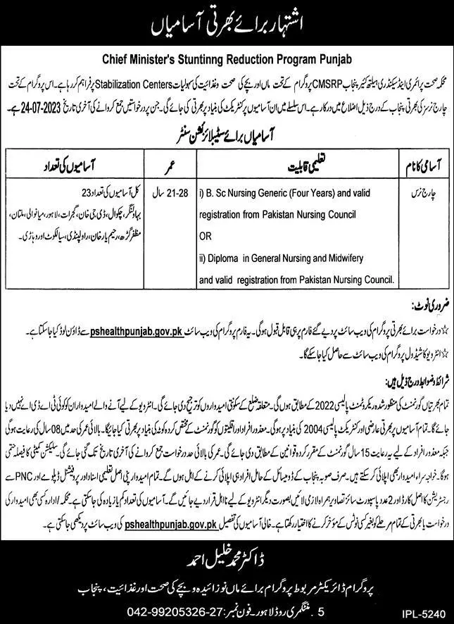 Primary and Secondary Healthcare Department Jobs 2023 – Health Department Punjab Jobs 2023 — original advertisement