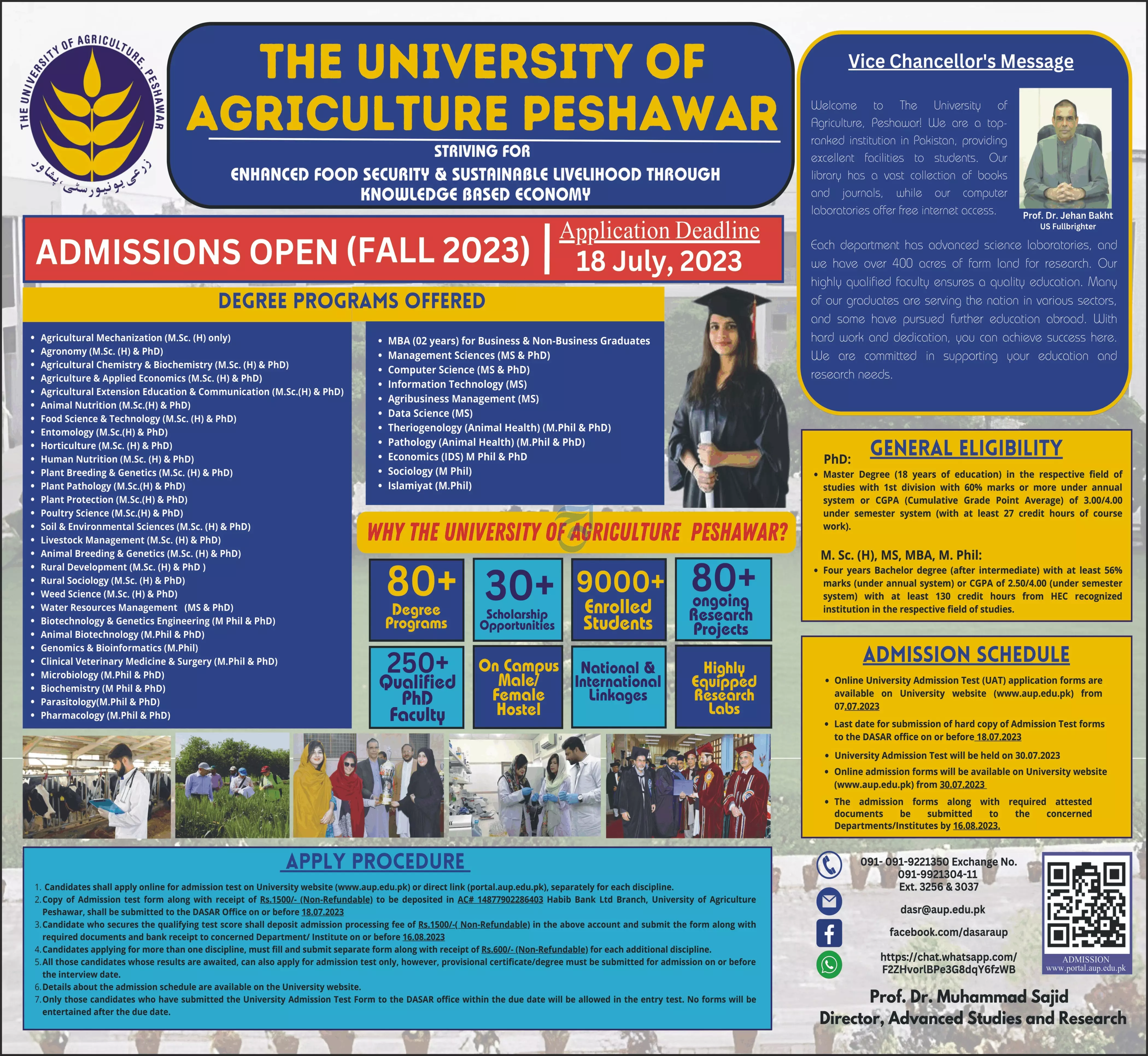 The University of Agriculture Peshawar Admissions 2023 Admissions 2023 — original advertisement