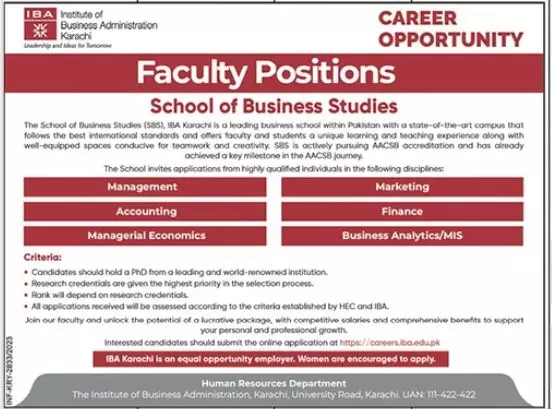 Institute of Business Administration IBA Education Jobs 2023 – IBA Karachi Jobs 2023 — original advertisement