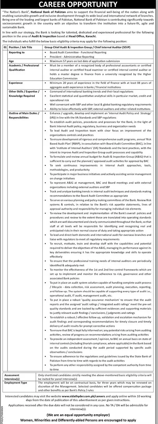 National Bank Of Pakistan NBP Karachi Jobs 2023 Jobs 2023 — original advertisement