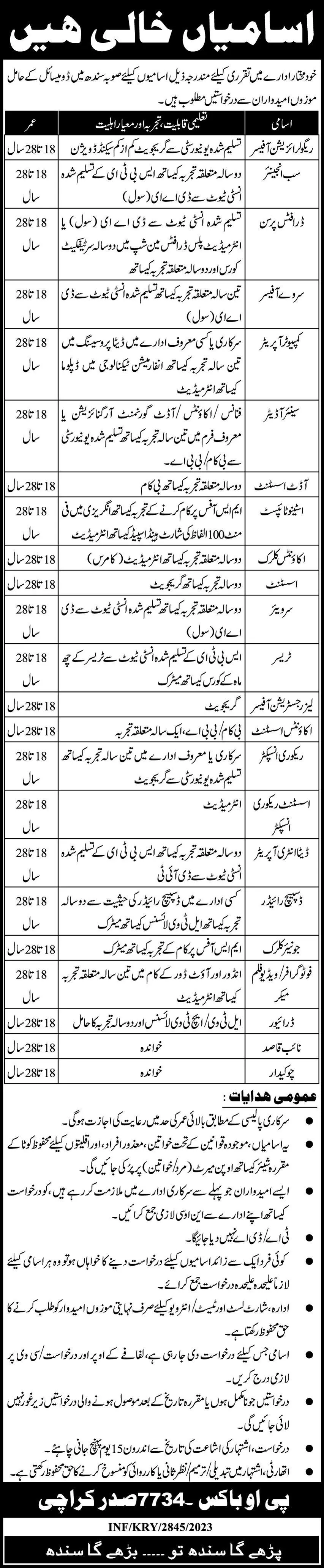 Government Organization Karachi sindh Jobs 2023 – Public Sector Organization Jobs 2023 — original advertisement