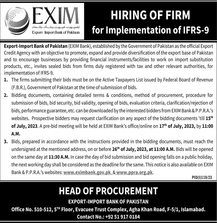Exim Important Bank of Pakistan Islambad Jobs 2023 – EXIM Bank of Pakistan Jobs 2023 — original advertisement