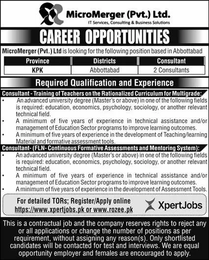 Micromergers Private Limited Khyber Pakhtunkhwa Jobs 2023 Jobs 2023 — original advertisement