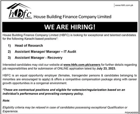 House Building Finance Company Limited Jobs 2023 – House Building Finance Company Ltd Jobs 2023 — original advertisement