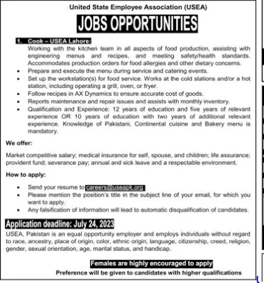 United States Employee Association Karachi Jobs 2023 Jobs 2023 — original advertisement