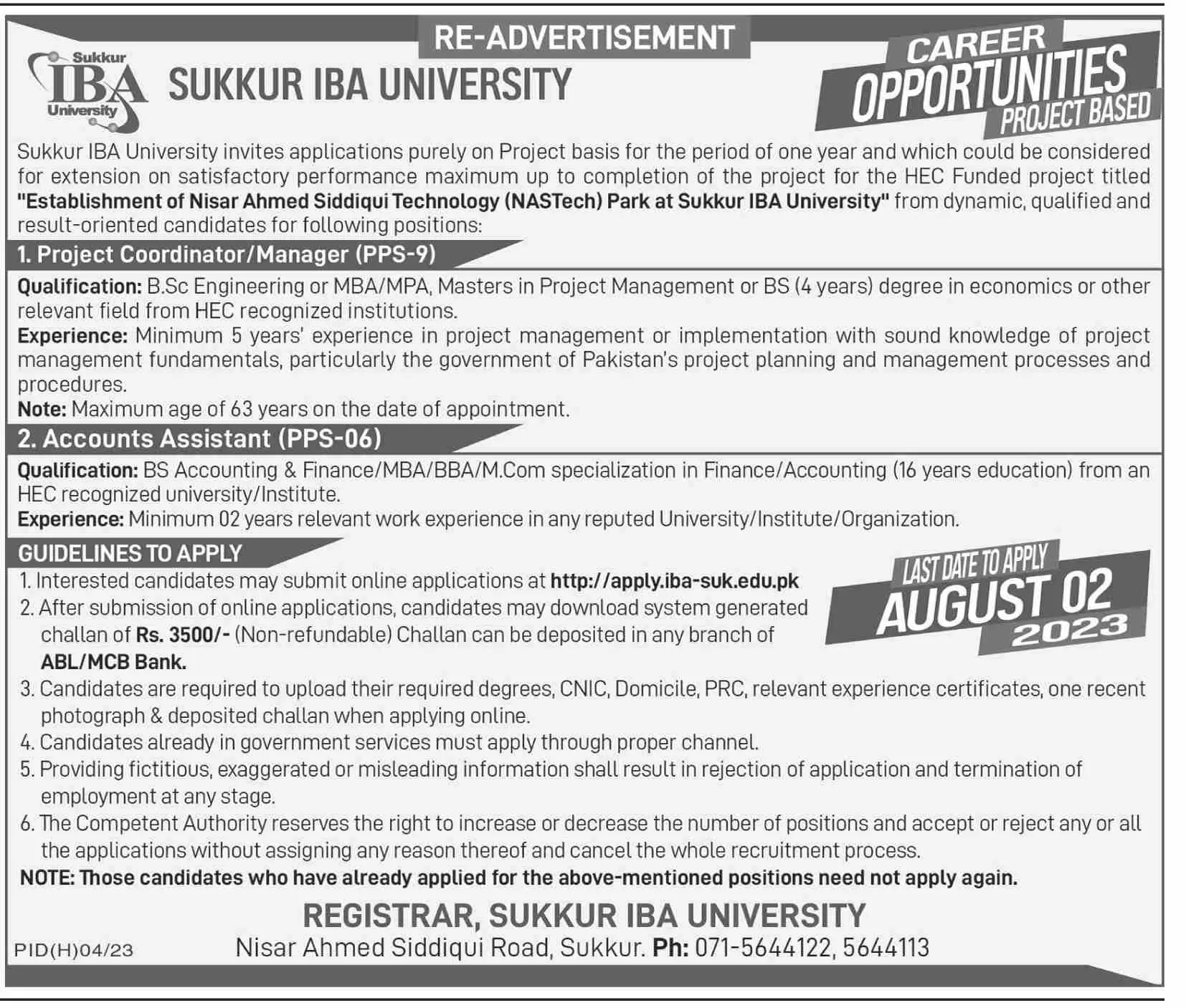 Sukkur IBA University Sukkur Sindh Jobs 2023 Jobs 2023 — original advertisement