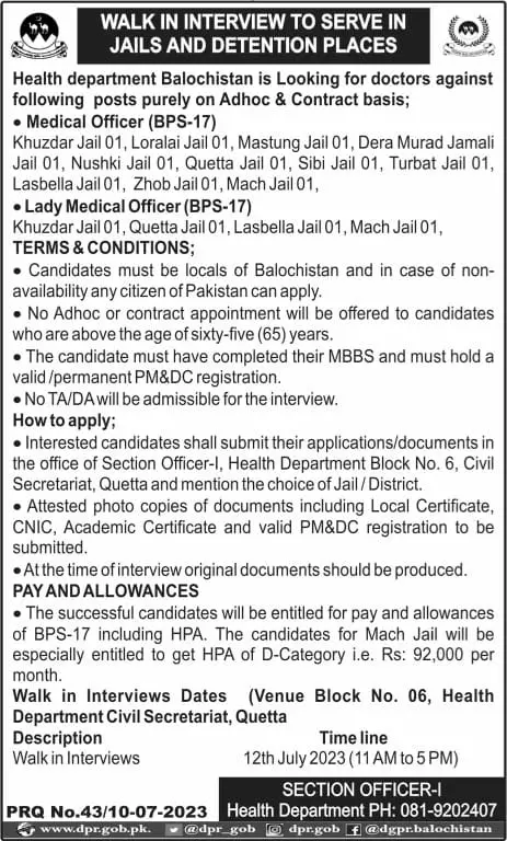 Health Department Balochistan jobs 2023 – Health Department Balochsitan Jobs 2023 — original advertisement