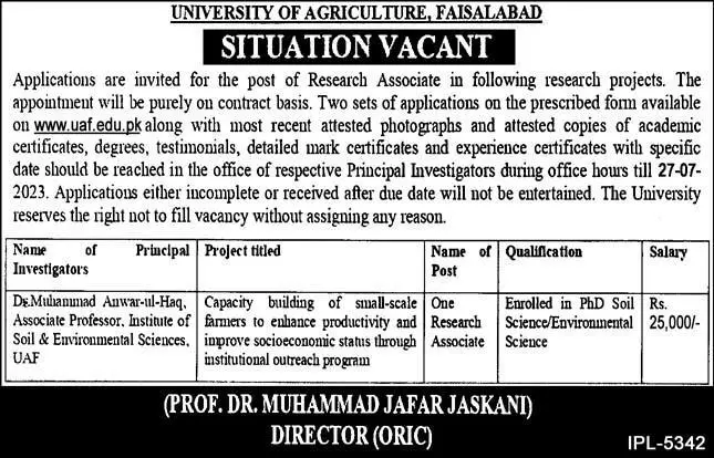 University Of Agriculture UAF Faisalabad Jobs 2023 – University of Agriculture Faisalabad Jobs 2023 — original advertisement
