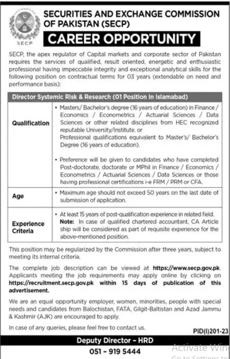 Securities And Exchange Commission Islamabad Federal Jobs – Securities & Exchange Commission of Pakistan Jobs 2023 — original advertisement
